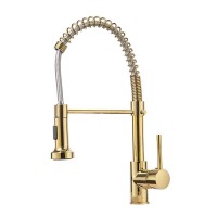 Single Handle Pull Down Spring Spout Mixers Tap Brass Faucets for Kitchen Sink Kitchen Pull Out Taps Gold Brushed Kitchen Faucet